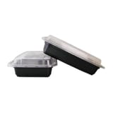 16 oz. Black Rectangular Microwavable Plastic Food Container with Lid - (150/Case)