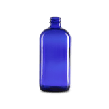 16 oz Blue Glass Boston Round Bottle 28-400 Neck Finish