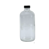 16 oz. Clear Boston Round Glass Bottle with Black Cap - (12/Case)
