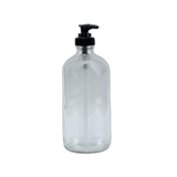 16 oz. Clear Boston Round Glass Bottle with Black Lotion Pump - (12/Case)