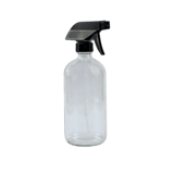 16 oz. Clear Boston Round Glass Bottle with Black Trigger Sprayer - (12/Case)