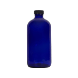 16 oz. Cobalt Blue Boston Round Glass Bottle with Black Cap - (12/Case)