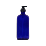 16 oz. Cobalt Blue Boston Round Glass Bottle with Black Lotion Pump - (12/Case)