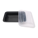 16 oz. Heavy Weight Black PP Plastic Rectangular Food Container​ with Lid, Microwavable - (150/Case)