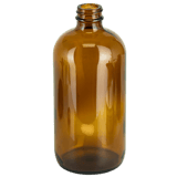 16oz Amber Glass Boston Round Bottle 28-400 (60/Case)