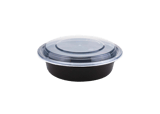 16 oz. Black Round Microwavable Heavy Weight Plastic Food Containers with Lids - (150/Case)