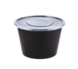 1750 ml Black Round Plastic Food Containers with Lids - (180/Case)