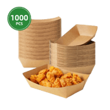 2 lb. Natural Eco Kraft Food Trays Grease & Water Resistant - (1000/Case)