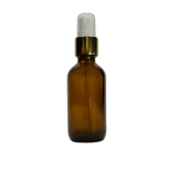 2 oz. (60 ml) Amber Boston Round Glass Bottle with White Fine Mist Sprayer, Gold Collar and Clear Overcap - (49/Case)
