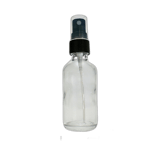 2 oz. (60 ml) Clear Boston Round Glass Bottle with Black Fine Mist Sprayer and Clear Overcap - (49/Case)