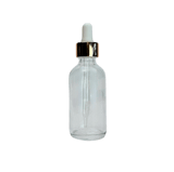 2 oz. (60 ml) Clear Boston Round Glass Bottle with White Bulb & Rose Gold Dropper - (49/Case)