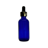 2 oz. (60 ml) Cobalt Blue Boston Round Glass Bottle with Black Bulb & Gold Dropper - (49/Case)