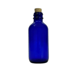2 oz. (60 ml) Cobalt Blue Boston Round Glass Bottle with Cork Stopper - (49/Case)