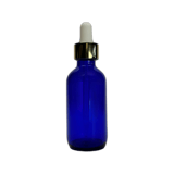 2 oz. (60 ml) Cobalt Blue Boston Round Glass Bottle with White Bulb & Gold Dropper - (49/Case)