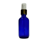 2 oz. (60 ml) Cobalt Blue Boston Round Glass Bottle with White Fine Mist Sprayer, Gold Collar and Clear Overcap - (49/Case)