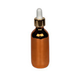 2 oz. (60 ml) Copper Boston Round Glass Bottle with White Bulb & Gold Dropper - (49/Case)
