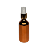 2 oz. (60 ml) Copper Boston Round Glass Bottle with White Fine Mist Sprayer, Gold Collar and Clear Overcap - (49/Case)