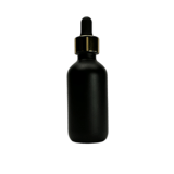 2 oz. (60 ml) Matte Black Boston Round Glass Bottle with Black Bulb & Gold Dropper - (49/Case)