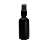2 oz. (60 ml) Matte Black Boston Round Glass Bottle with Black Fine Mist Sprayer and Clear Overcap - (49/Case)