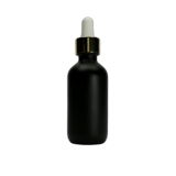 2 oz. (60 ml) Matte Black Boston Round Glass Bottle with White Bulb & Gold Dropper - (49/Case)