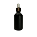 2 oz. (60 ml) Matte Black Boston Round Glass Bottle with White Bulb & Rose Gold Dropper - (49/Case)