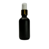 2 oz. (60 ml) Matte Black Boston Round Glass Bottle with White Fine Mist Sprayer, Gold Collar and Clear Overcap - (49/Case)
