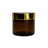 2 oz. Amber Glass 53-400 Straight Sided Round Jar with Gold Lid and Sealing Disc Liner - (24/Case)