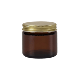2 oz. Amber Glass 53-400 Straight Sided Round Jar with Gold Metal Lid - (24/Case)