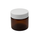 2 oz. Amber Glass 53-400 Straight Sided Round Jar with PP White Lid and Sealing Disc Liner - (24/Case)
