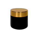 2 oz. Black Matte Glass 53-400 Straight Sided Round Jar with Gold Lid and Sealing Disc Liner - (24/Case)