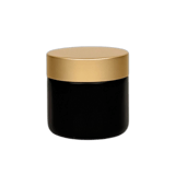 2 oz. Black Matte Glass 53-400 Straight Sided Jar with Brushed Gold Lid and Sealing Disc Liner - (24/Case)
