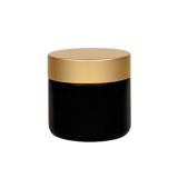 2 oz. Black Matte Glass Straight Sided Round Jar with Brushed Gold Lid - (24/Case)