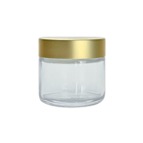 2 oz. Clear Glass 53-400 Straight Sided Jar with Brushed Gold Lid and Sealing Disc Liner - (24/Case)