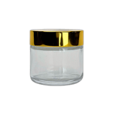 2 oz. Clear Glass 53-400 Straight Sided Round Jar with Gold Lid and Sealing Disc Liner - (24/Case)