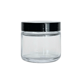 2 oz. Clear Glass 53-400 Straight Sided Round Jar with PP Black Lid and Sealing Disc Liner - (24/Case)