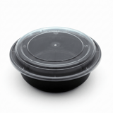 24 oz 2-Compartment Black Microwavable PP Plastic Rectangular Food Container with Clear Lid - (150/Case)