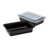 Microwave‑Safe 24 oz. Black PP Rectangular Container – Heavy‑Duty, Clear Lid – (150/Case)