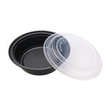 24 oz. Black Microwavable PP Plastic Round Food Container​ with Lid, Heavy Weight - (120/Case)