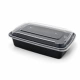 24 oz Black Microwavable Rectangular PP Plastic Food Container with Clear Lid - (150/Case)