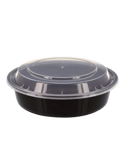 24 oz Black 7" Round Microwavable Standard Weight Container with Clear Lid - (150/Case)