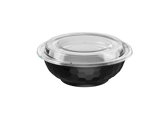 24 oz. Black Round Microwavable Heavy Weight Plastic Bowls with Lids - (150/Case)