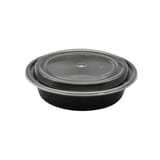 24 oz. Black Round Microwavable Heavy Weight Plastic Food Containers with Lids - (150/Case)
