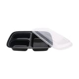 26 oz. Microwavable PP Plastic Rectangular Food Container​ with Lid, 3-compartment - (150/Case)