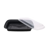 28 oz. Black Microwavable PP Plastic Rectangular Food Container​ with Lid - (150/Case)