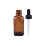 30 ml (1 oz) Amber Boston Round Glass Bottle with 20-400 Black Non-CRC Dropper - Straight Tip Glass Pipette - (360/Case)