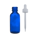 30 ml (1 oz) Cobalt Blue Boston Round Glass Bottle with 20-400 White Non-CRC Dropper - Straight Tip Glass Pipette - (360/Case)