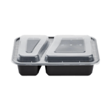 30 oz. Black 2-Compartment Rectangular Microwavable Heavy Weight Plastic Food Containers with Lids - (150/Case)