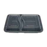 30 oz. Black Microwavable PP Plastic Rectangular Food Container​ with Lid, 2-compartment, Heavy Weight - (120/Case)