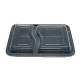 30 oz. Heavy Weight Black PP Plastic Rectangular 2-Compartment Container with Lid​, Microwavable - (150/Case)