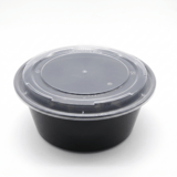 32 oz 2-Compartment Black Microwavable PP Plastic Rectangular Food Container with Clear Lid - (150/Case)